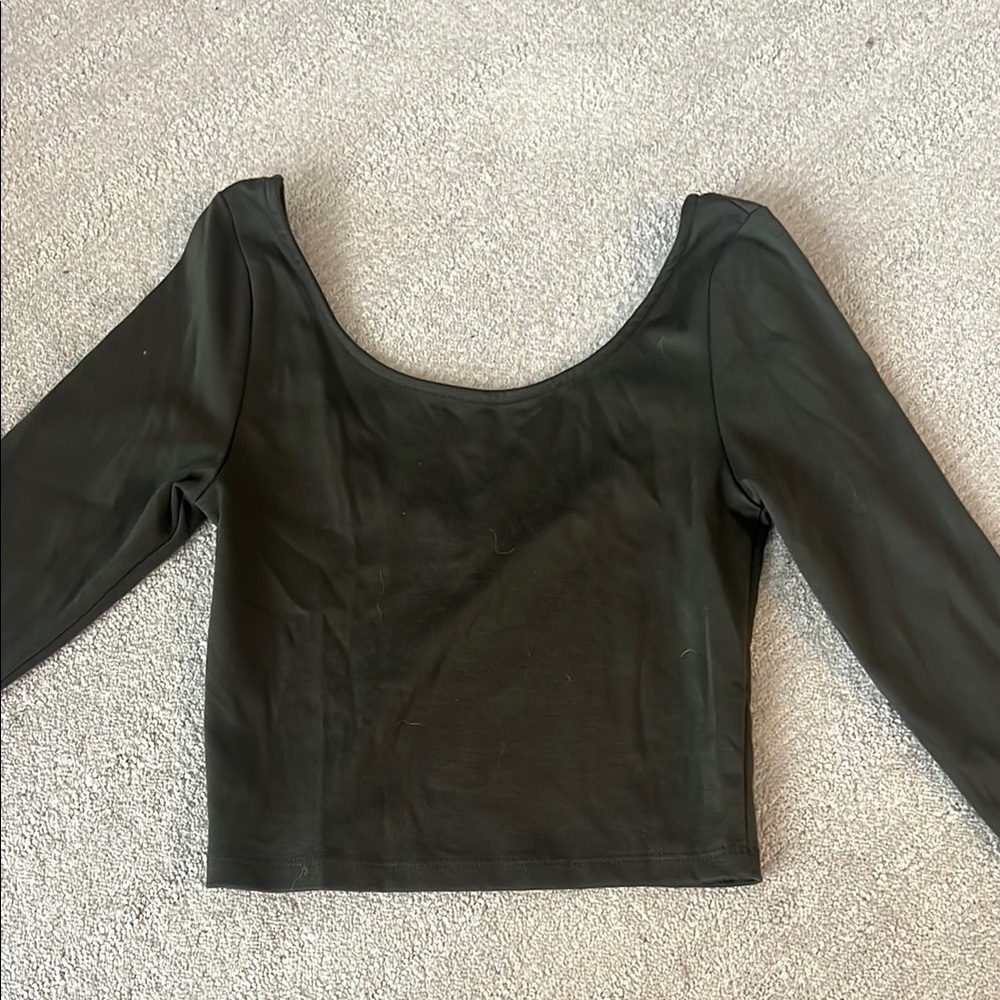 Foreign Exchange Green Fitted 3/4 Sleeve Crop top